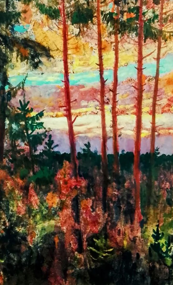 Oil painting Red clouds over the forest Vitaly Duhnevich - 5