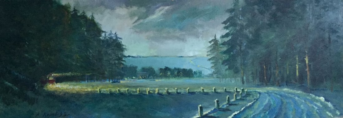 Oil painting Winter road in the pine Alexander Khorov: Title: Oil painting Winter road in the pine Alexander Khorov Description: No.526 * TITLE: "Winter road in the pine" * ARTISTS: Alexander Khorov * SIZE: 29x83cm/'11.41x32.67 inches' * MEDIUM: oil, card