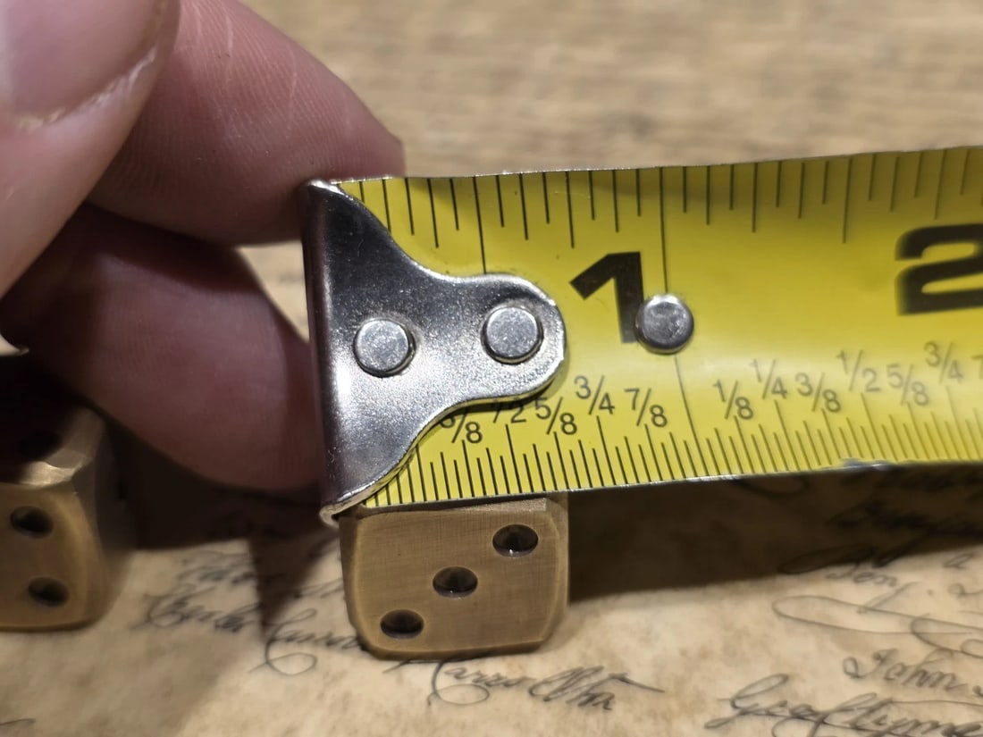 (2) 5/8" Solid Heavy Brass Metal Dice - 6