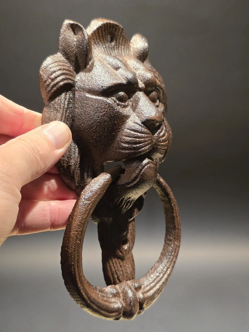7" Lion Head Cast Iron Door Knocker - 5