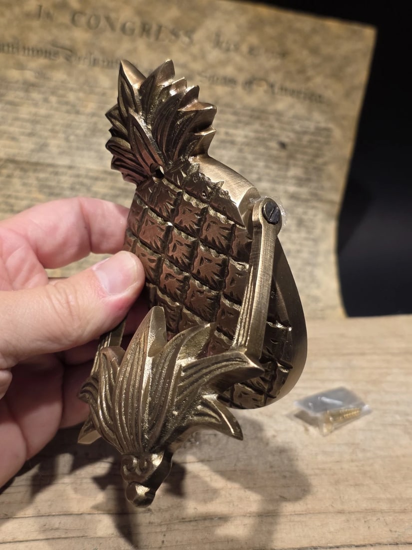 Solid Brass Pineapple Door Knocker Colonial Welcome Sign - 3