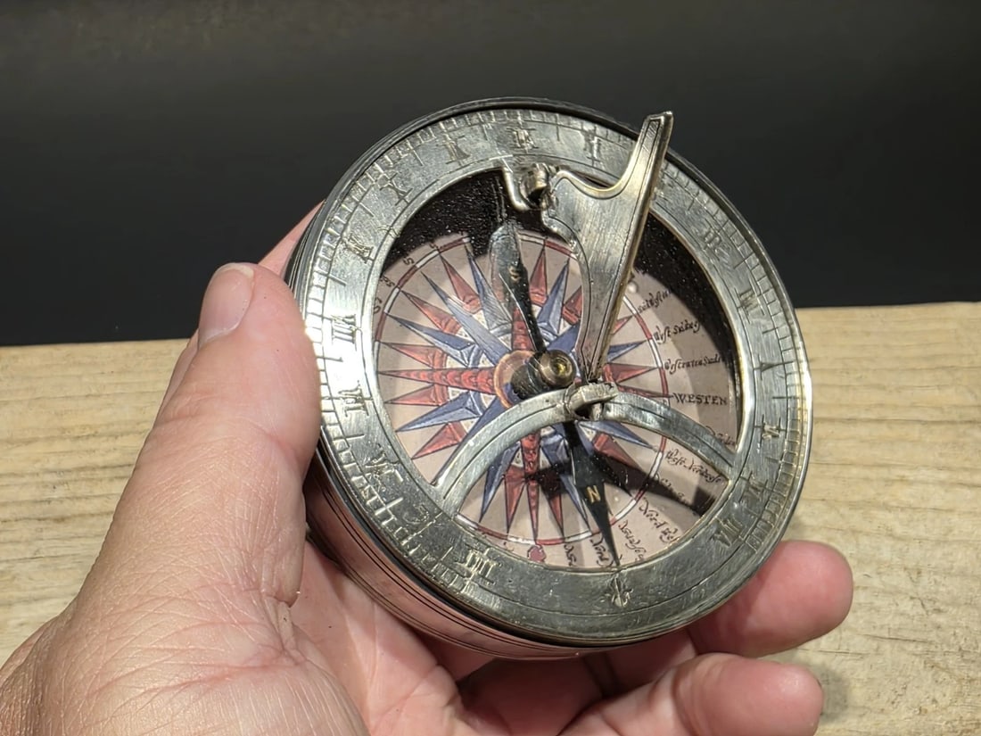 Silver Plated Bronze Sundial Compass - 4