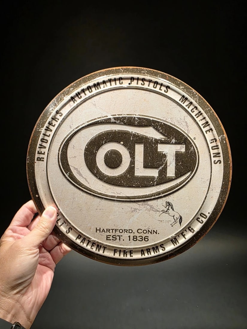 11 1/2" Metal Vintage Style Colt Sign: Title:11 1/2" Metal Vintage Style Colt SignDescription:11 1/2" Such a neat reproduction metal Vintage style sign. Great decorative piece. Reserve: $16.00 Shipping:Domestic: Flat-rate of