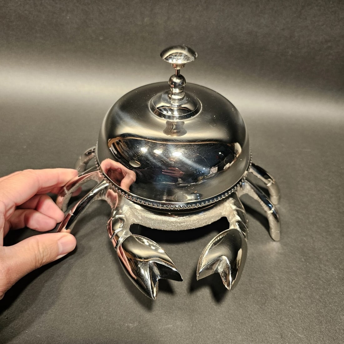 Silver Brass Crab Table or Floor Desk Bell - 12