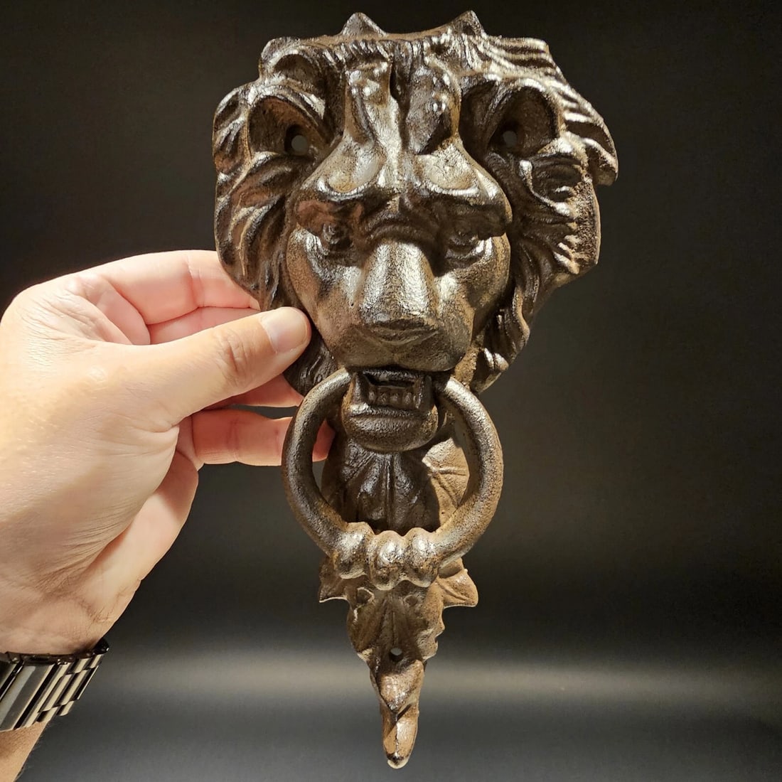 Cast Iron Lion Door Knocker w Hook - 2