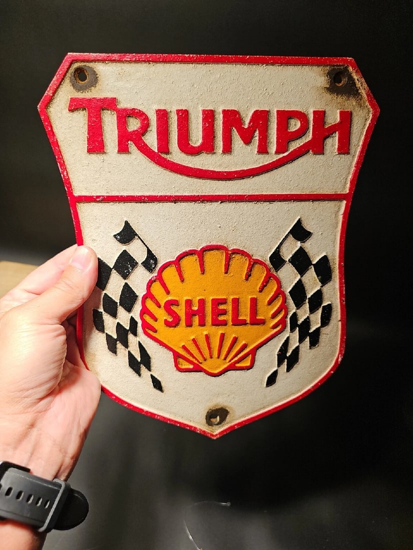 Cast Iron Triumph Shell Gas Oil Sign Plaque - 10