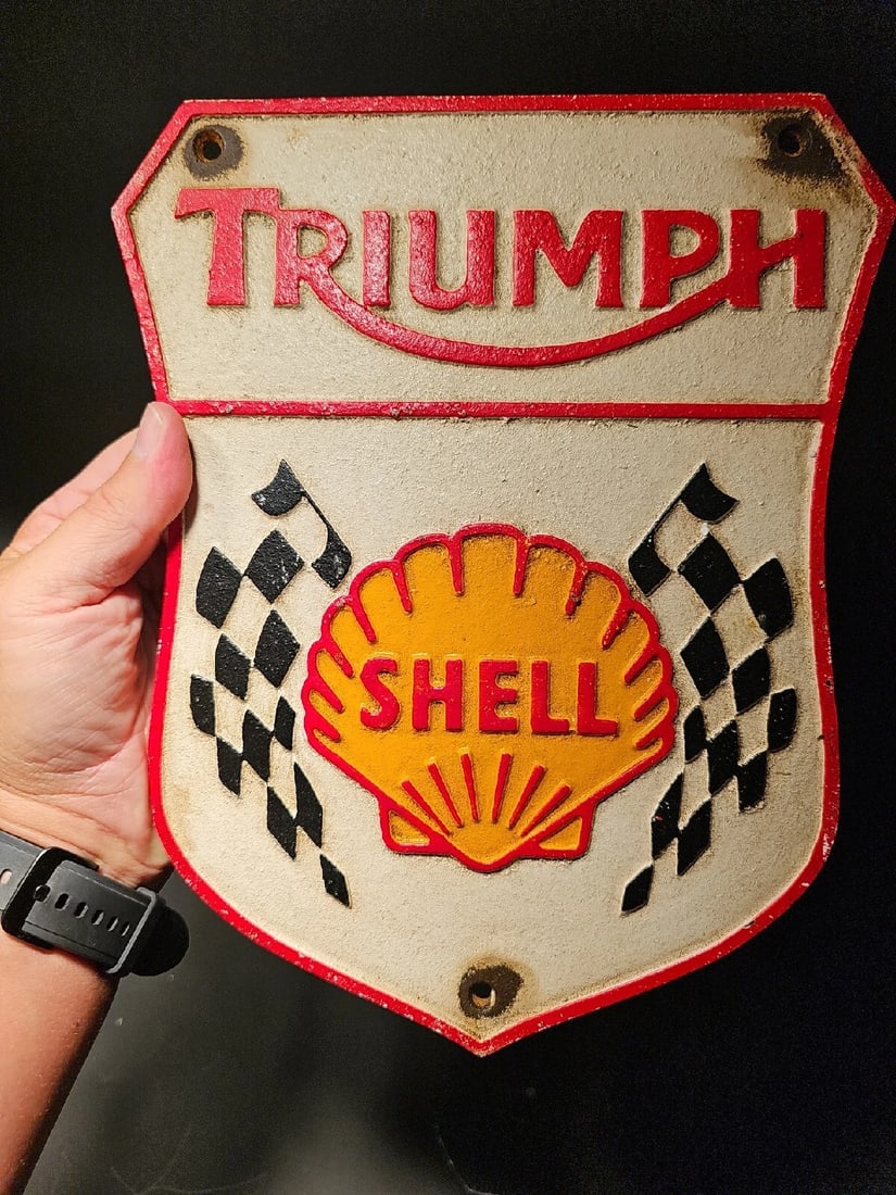 Cast Iron Triumph Shell Gas Oil Sign Plaque - 11