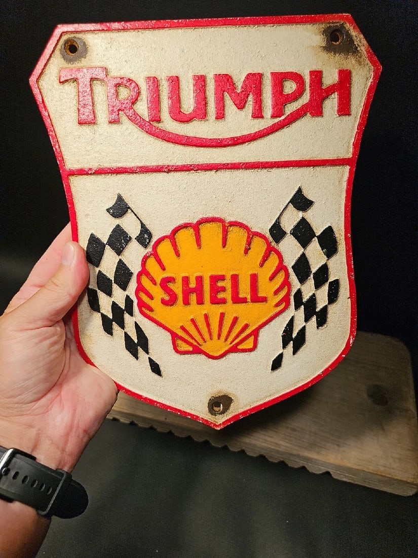 Cast Iron Triumph Shell Gas Oil Sign Plaque - 14