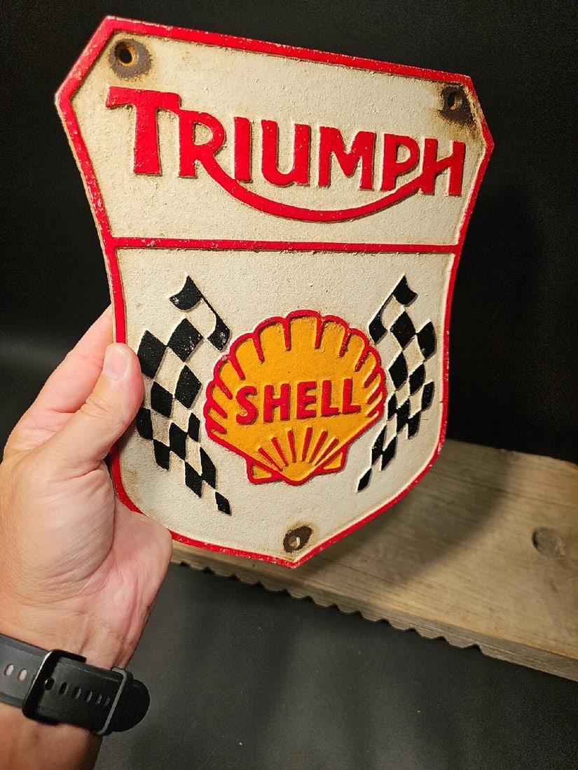 Cast Iron Triumph Shell Gas Oil Sign Plaque - 15