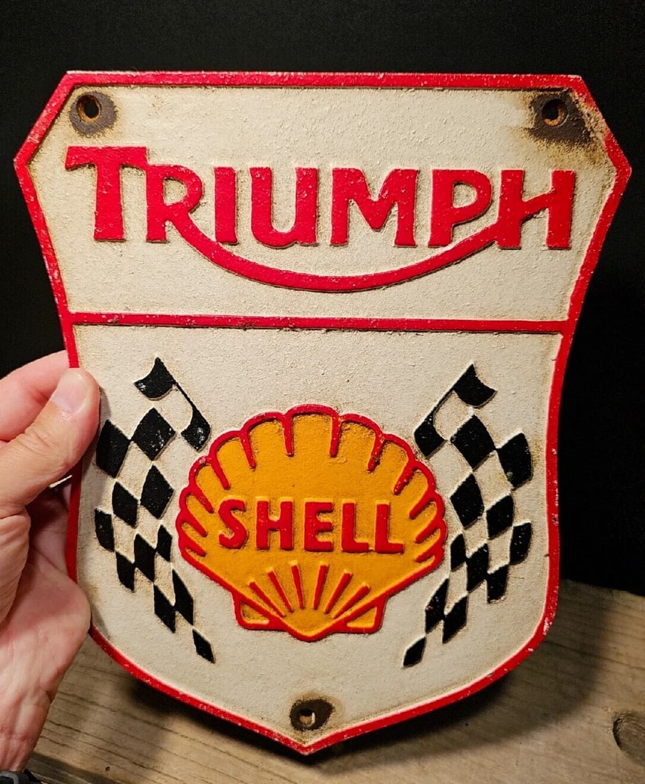 Cast Iron Triumph Shell Gas Oil Sign Plaque - 2