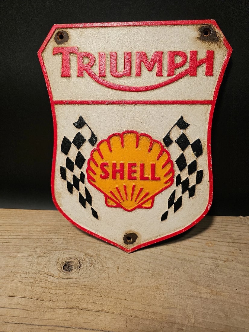 Cast Iron Triumph Shell Gas Oil Sign Plaque - 3