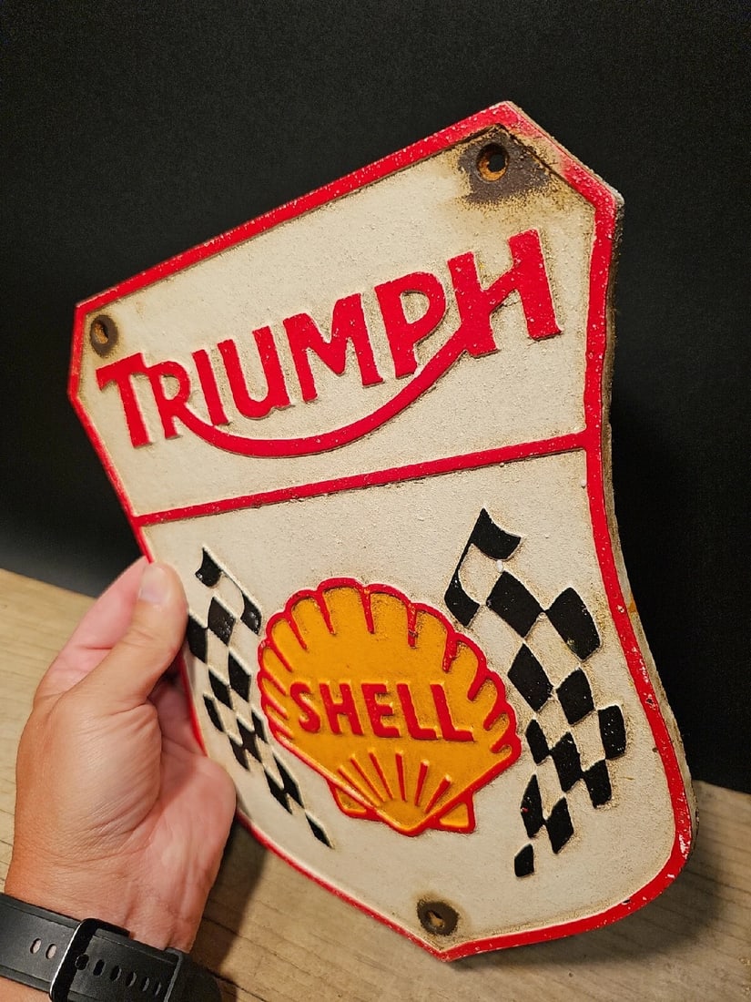 Cast Iron Triumph Shell Gas Oil Sign Plaque - 4