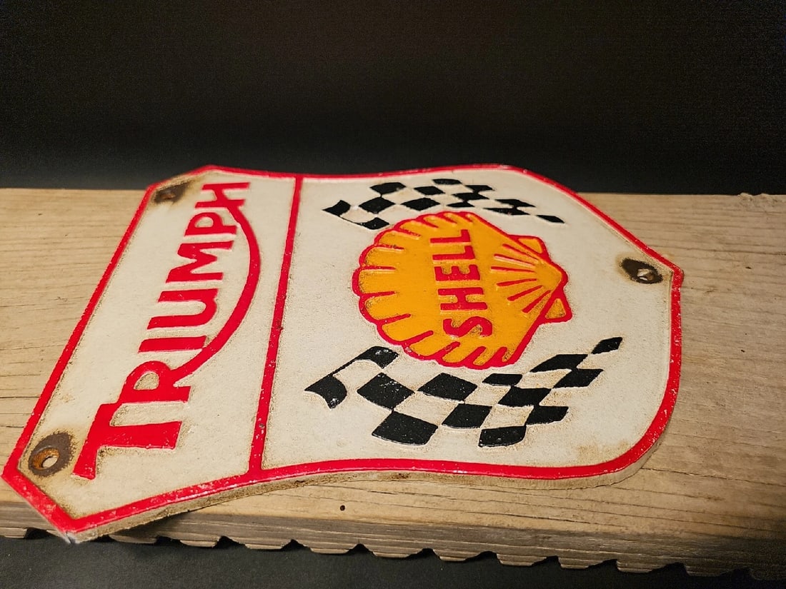 Cast Iron Triumph Shell Gas Oil Sign Plaque - 5