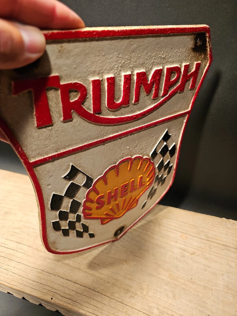 Cast Iron Triumph Shell Gas Oil Sign Plaque - 8