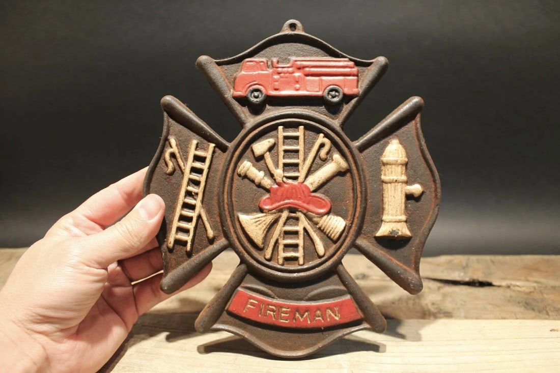 Cast Iron Fire Fighter Plaque Fire Mark Sign - 2