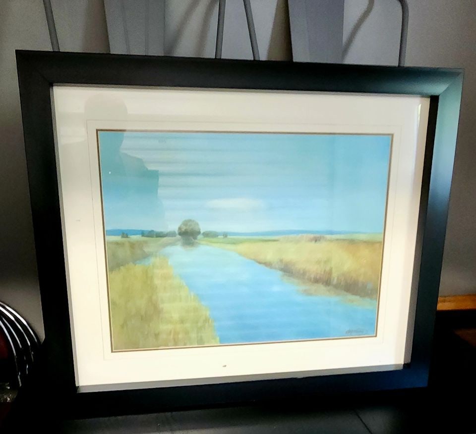 Captivating expressionist lithograph of wetlands seascape. Facisimile signed.: Title: Captivating expressionist lithograph of wetlands seascape. Facisimile signed. Description: Captivating expressionist lithograph of wetlands seascape. Facisimile signed. Please note that this