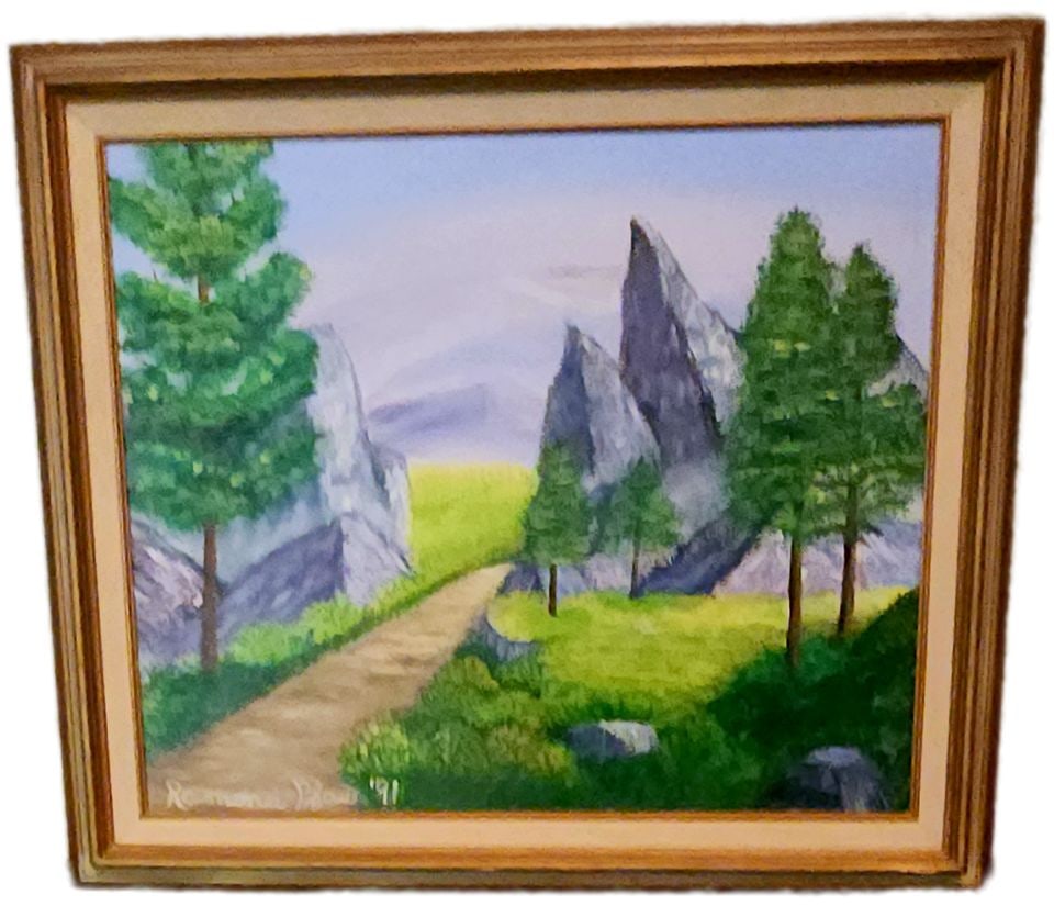 Vintage impressionist landscape oil painting w/ boldly colored imagery. Signed. Circa 1991: Title: Vintage impressionist landscape oil painting w/ boldly colored imagery. Signed. Circa 1991 Description: Vintage impressionist landscape oil painting w/ boldly colored imagery. Signed. Circa 199