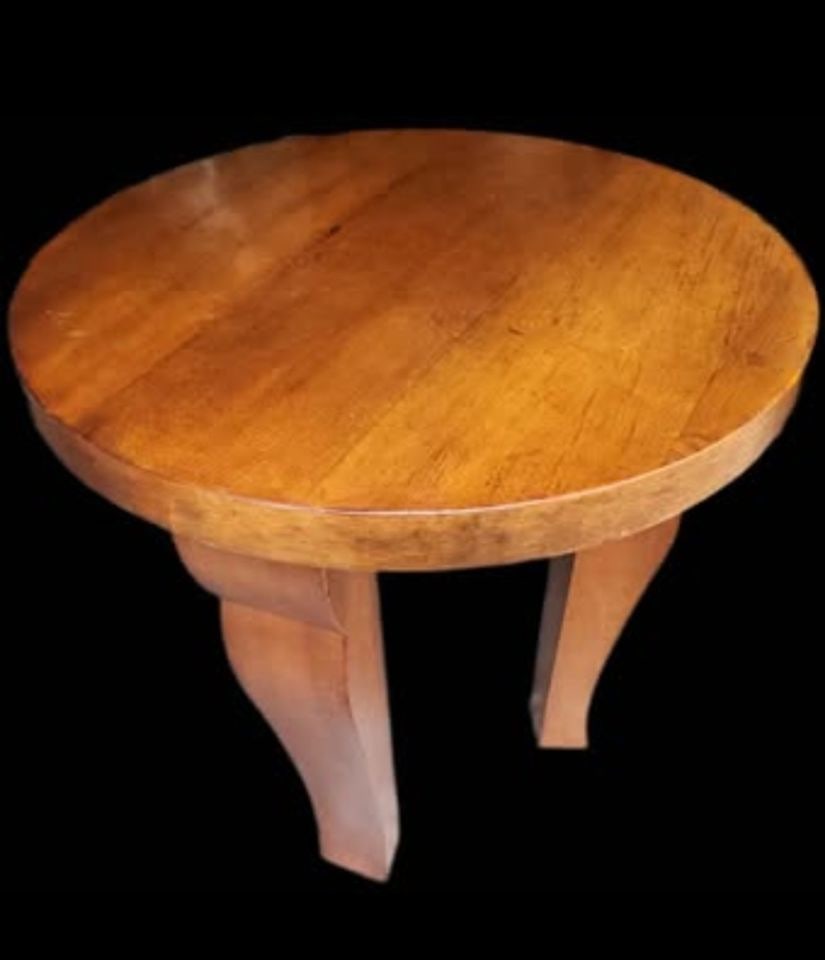 Vintage Bauhaus / Deco-Influenced round solid wood side table w/ bold sculptural design. (1 of 3)