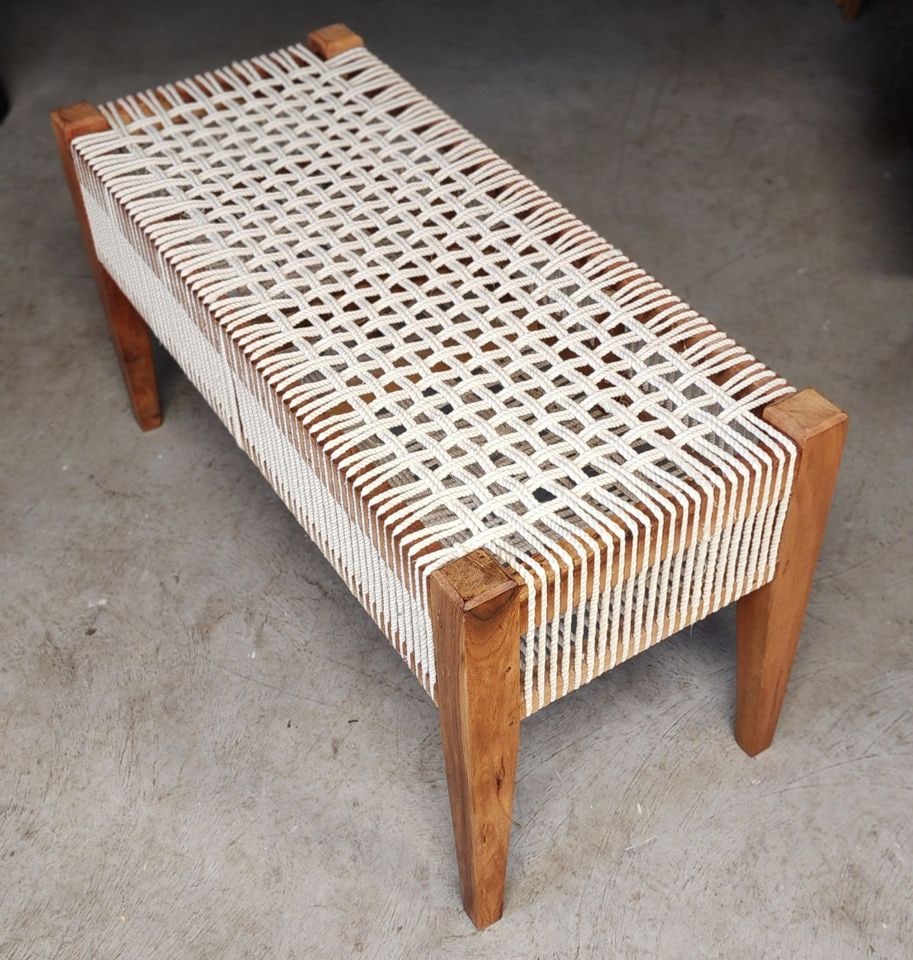 Hi-Style Scandinavian Modern Woven Rope Wood Bench (1 of 4)