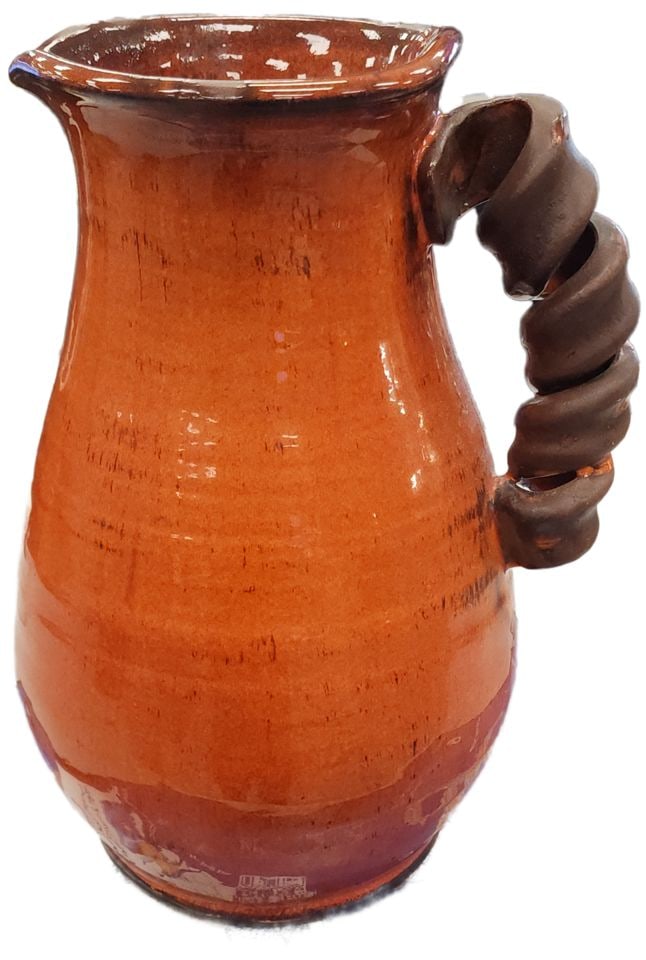 Vintage sculptural ceramic vase. Very heavy w/ unique twisted ceramic handle. (1 of 1)