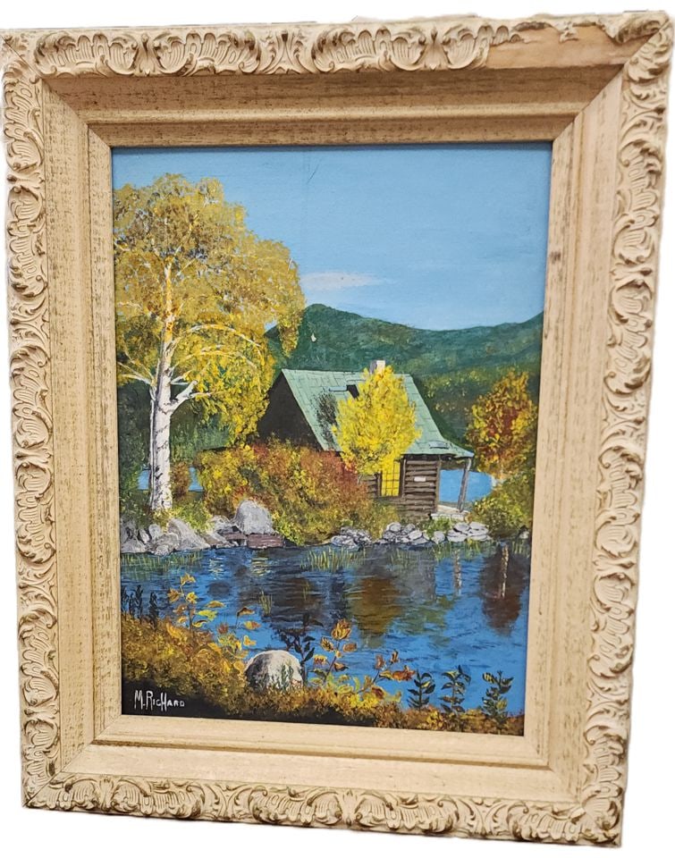 H. RICHARD.. vintage oil painting w/ artful country landscape. Beautifully framed. 18"x24" (1 of 3)