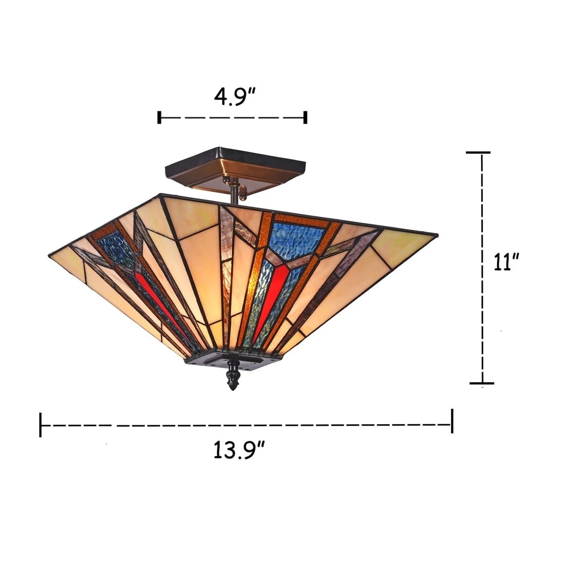 13.9" Mission Stained Glass Semi Flush Ceiling Uplight - 4