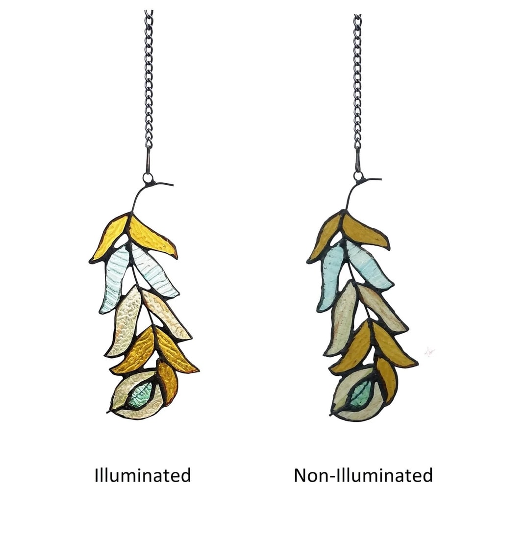 7 1/2" Stained Glass Feather Window Hanging Panel Suncatcher - 4