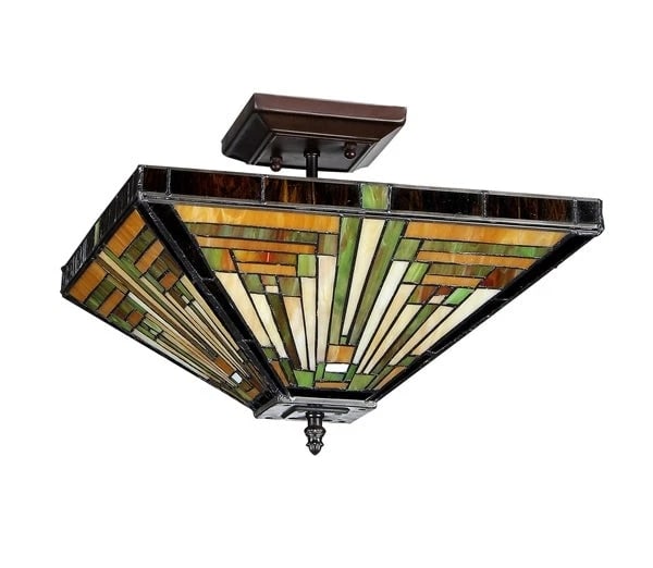 14" Mission Stained Glass Semi Flush Ceiling Uplight - 3