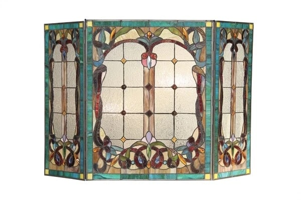 44" Folding Stained Glass Fireplace Screen - 3