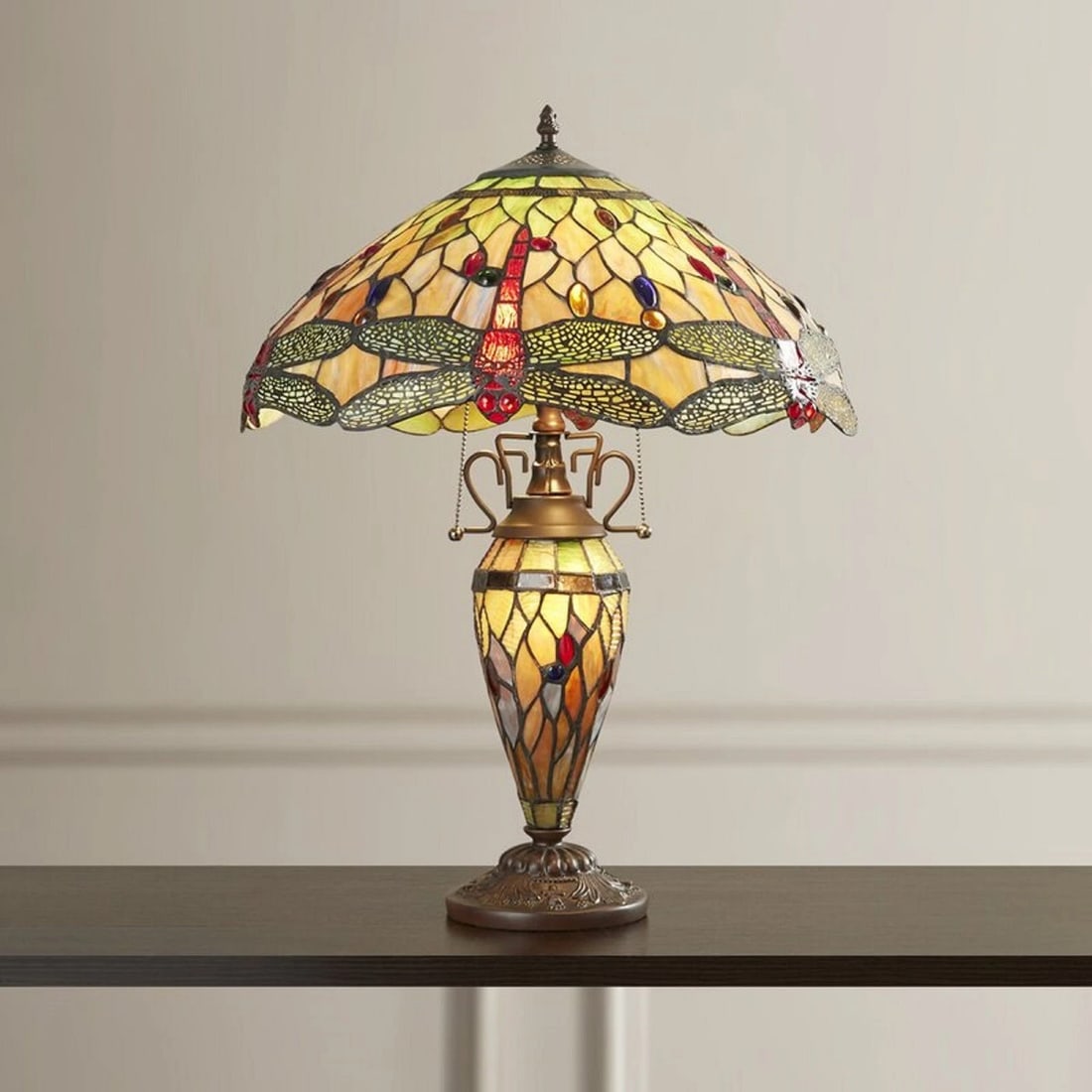 24" Stained Glass Dragonfly Lighted Base Table Lamp - 4