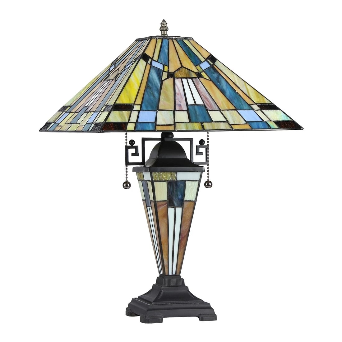 23.2" Lighted Base Stained Glass Mission Table Lamp - 3