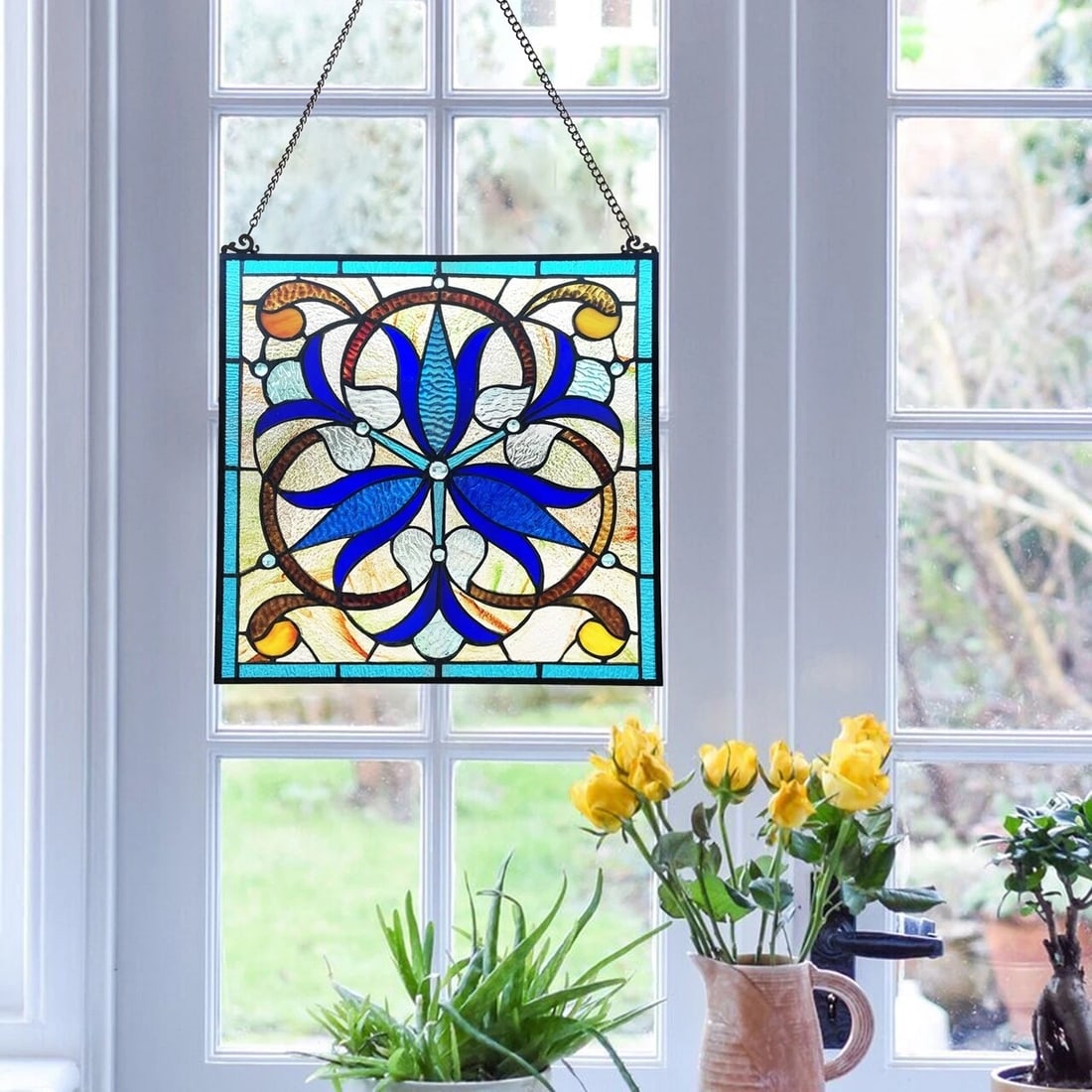 16" Stained Glass Hanging Window Pane Panel Suncatcher - 6