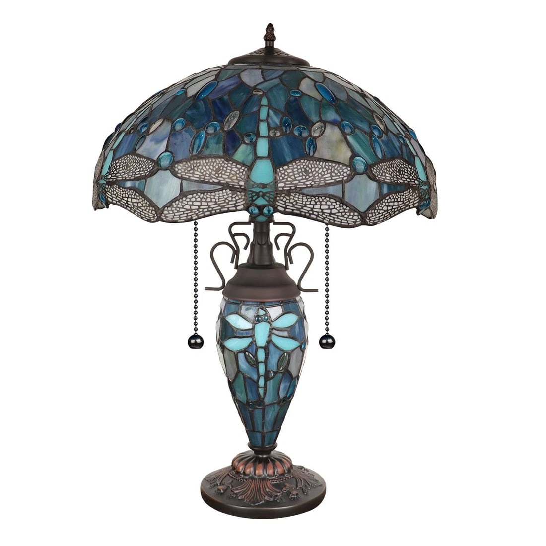 22.44" Stained Glass Dragonfly Lighted Base Table Lamp - 3