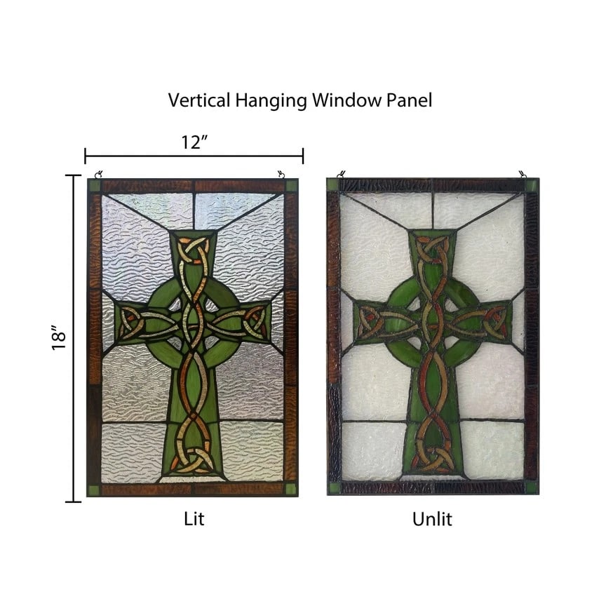 18"H Celtic Cross Stained Glass Window Panel - 8