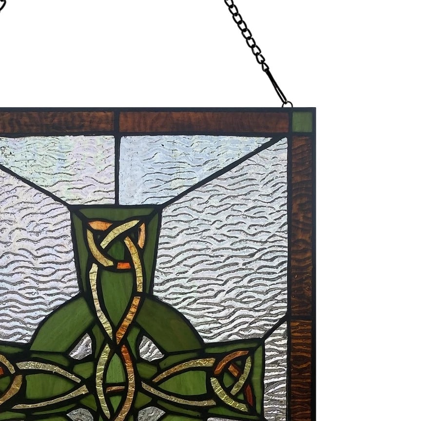 18"H Celtic Cross Stained Glass Window Panel - 9