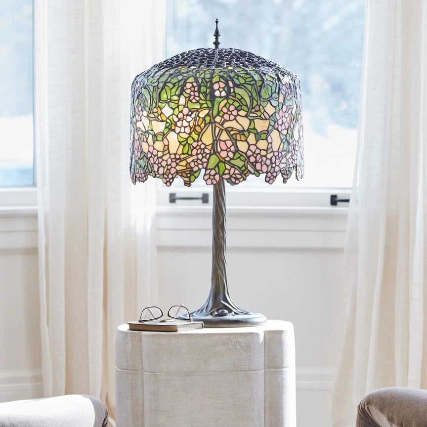 31.75" Cherry Blossoms Stained Glass Table Lamp - 4
