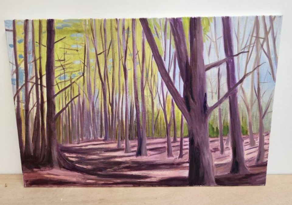 Purple trees star in this wonderful vintage expressionist landscape oil painting: Title: Purple trees star in this wonderful vintage expressionist landscape oil painting Description: Purple trees star in this wonderful vintage expressionist landscape oil painting Please note that t