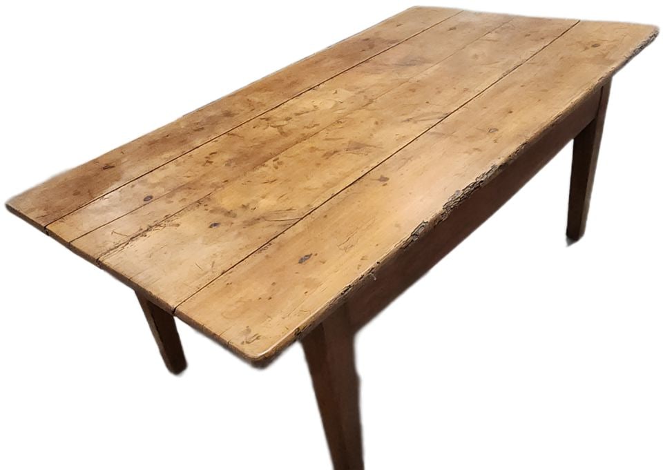 Antique Primitive 19th Century French Farmhouse Rustic Country Plank Top Wood Coffee Table w Drawer (1 of 5)