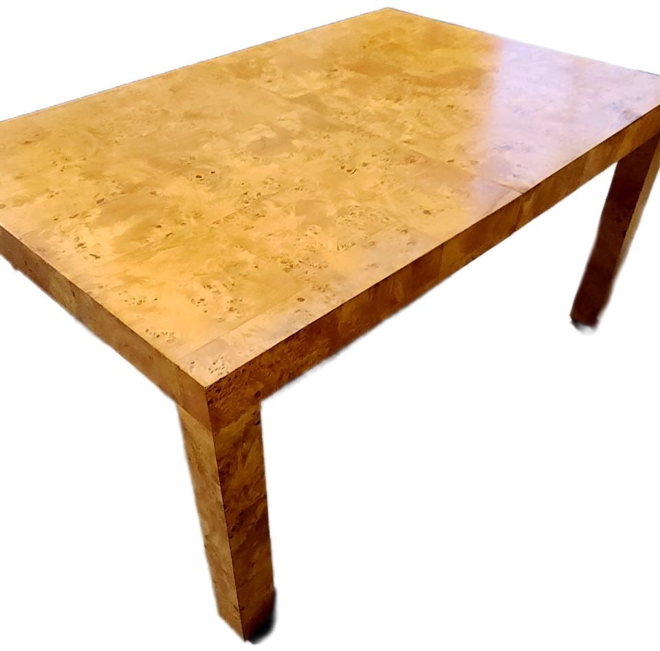 Stunning 1970s Burl Wood Parsons Dining Table attributed to Milo Baughman w/ Two 24" Leaves. (1 of 1)