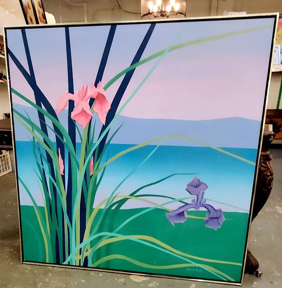 David Yontz vibrant mid-century impressionist landscape painting. Signed. Perfect for modern or: Title: David Yontz vibrant mid-century impressionist landscape painting. Signed. Perfect for modern or country decor 49x49 Description: David Yontz vibrant mid-century impressionist landscape painting