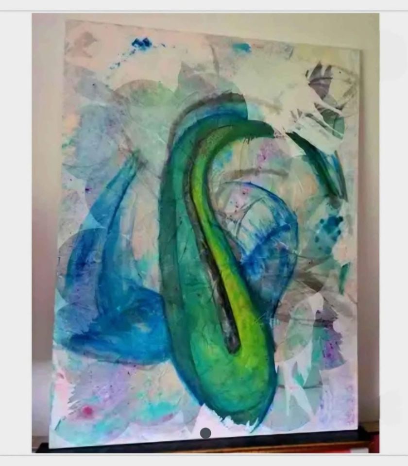 Large Mixed Media Modernist Abstract Oil Painting w/ Compelling Bold Imagery: Title: Large Mixed Media Modernist Abstract Oil Painting w/ Compelling Bold Imagery Description: Large Mixed Media Modernist Abstract Oil Painting w/ Compelling Bold Imagery Please note that this lot