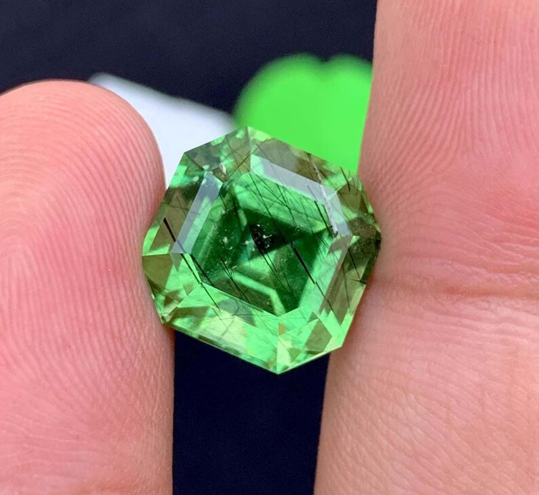 Natural Rutile Peridot Gemstones, Fancy Asscher Cut Peridot Loose Gemstone From Pakistan, August - 3