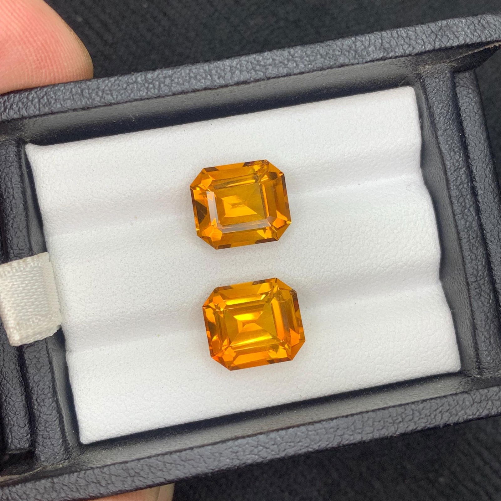 Emerald Cut Citrine Gemstone Pair: Brownish Orange, 7.62 Carat - 13