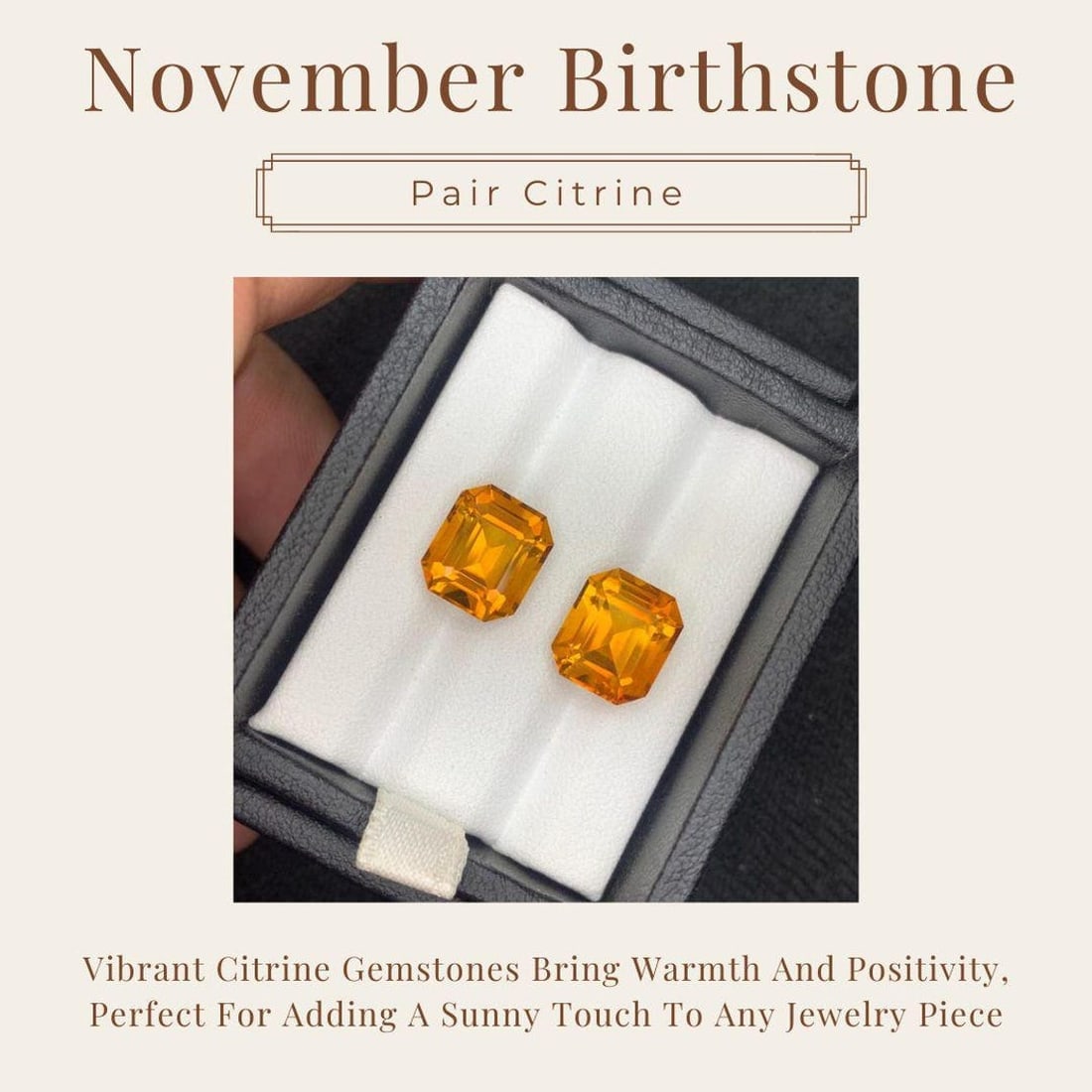 Emerald Cut Citrine Gemstone Pair: Brownish Orange, 7.62 Carat - 2