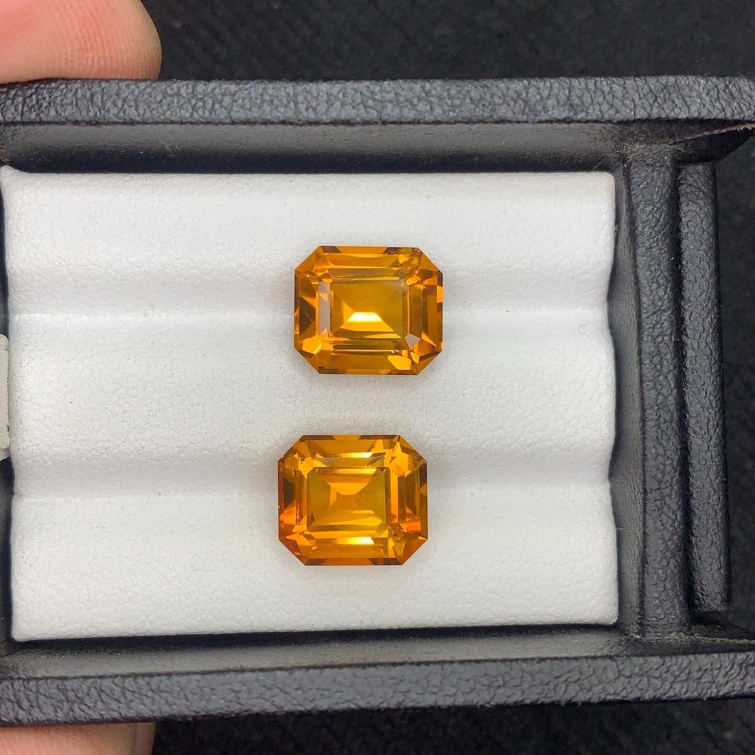 Emerald Cut Citrine Gemstone Pair: Brownish Orange, 7.62 Carat - 6