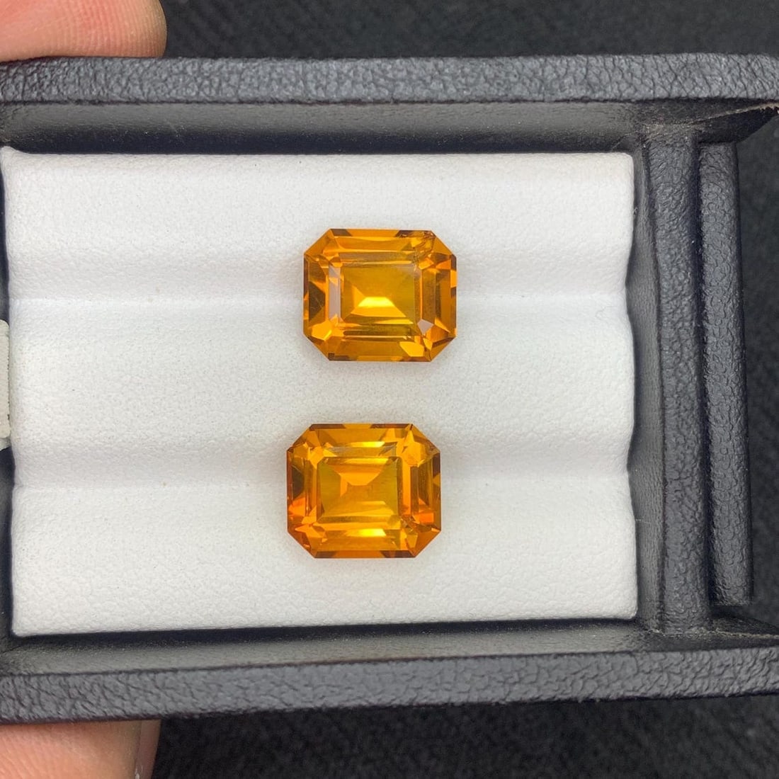 Emerald Cut Citrine Gemstone Pair: Brownish Orange, 7.62 Carat - 8