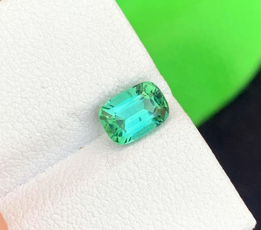 Natural Blue Green Tourmaline Gemstone: Cushion Cut October Birthstone - 5