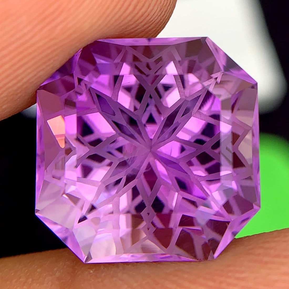 Flower Cut Amethyst Gemstone: Square Asscher, February Birthstone (17.57 Carats) - 2