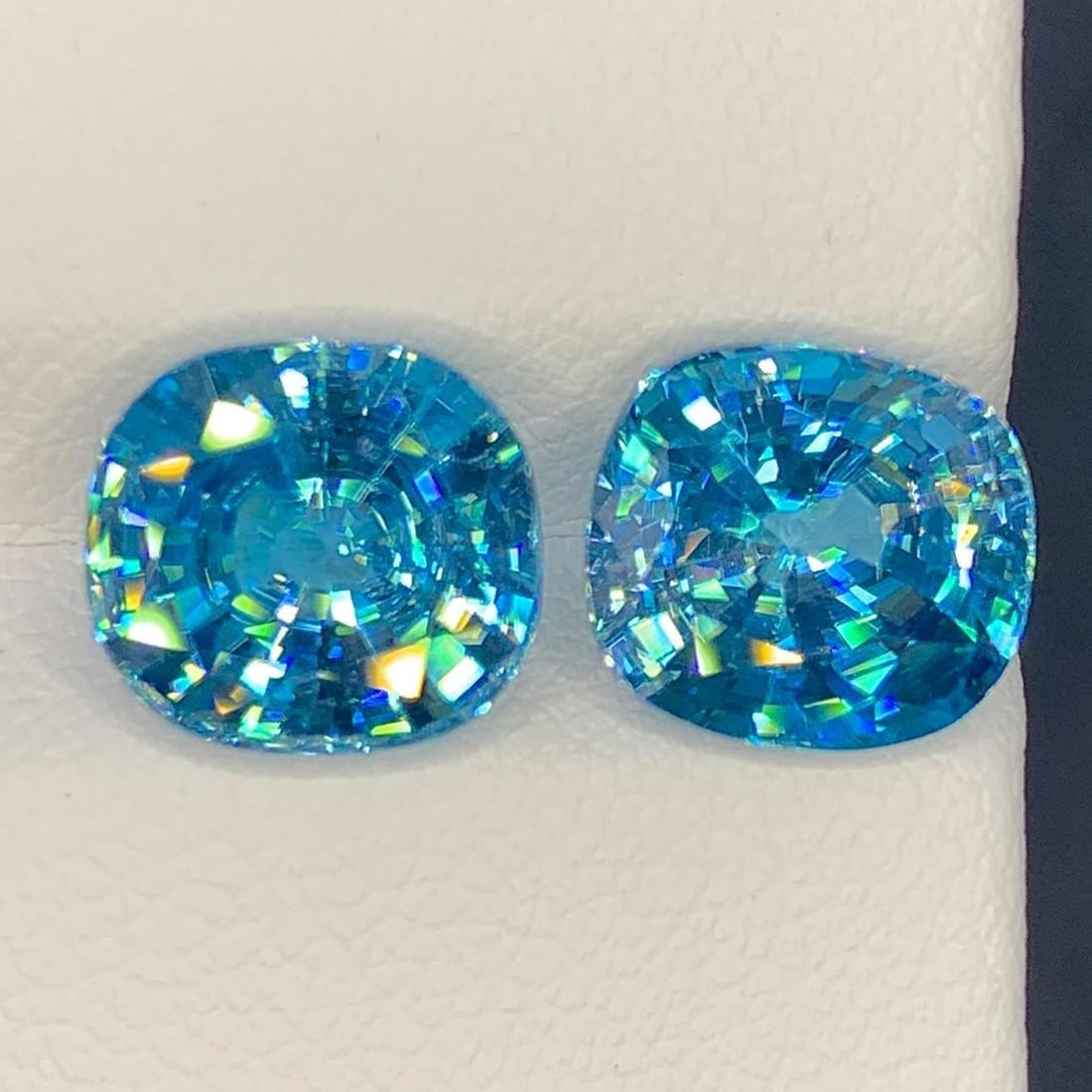 Cambodian Blue Zircon Pair Gemstone : Cushion Cut: Title: Cambodian Blue Zircon Pair Gemstone : Cushion CutDescription: Supplies for making crafts Materials: Gemstone: Zircon Cambodian Blue Zircon Pair Gemstone Elevate