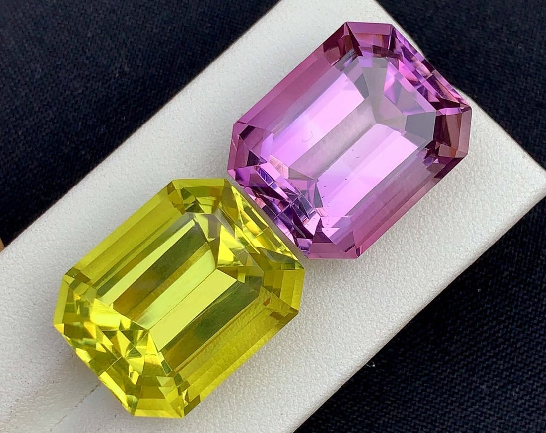 Fancy Cut Amethyst Citrine Gemstone Pair: February Birthstone (61.80 Carat): Title: Fancy Cut Amethyst Citrine Gemstone Pair: February Birthstone (61.80 Carat) Description: Supplies for making crafts Materials: Gemstone: Amethyst Carat weight: 61.80 <b